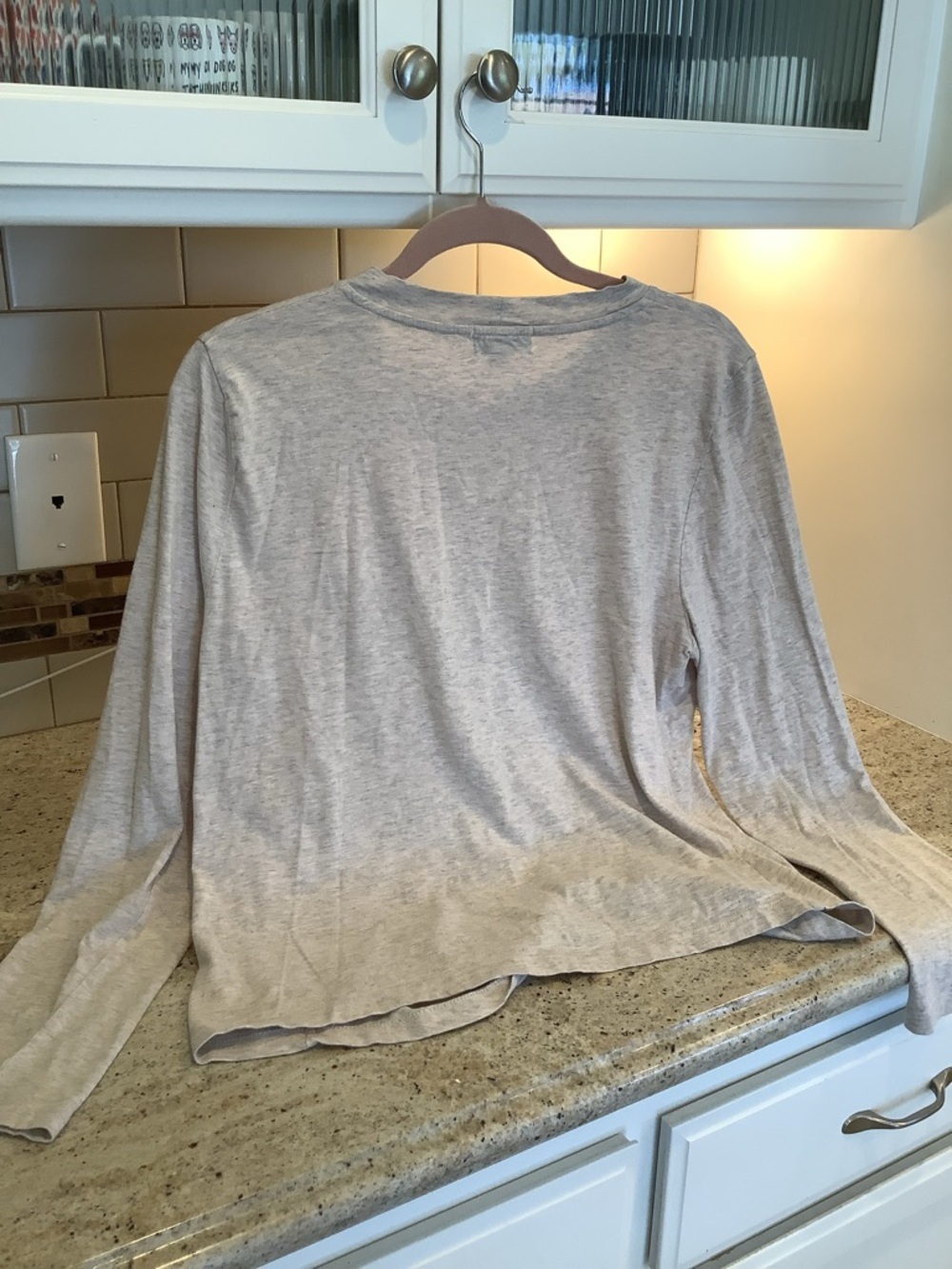 Evereve Heather Gray Crewneck Long Sleeve Top Size Large Knot Front - Picture 3 of 6